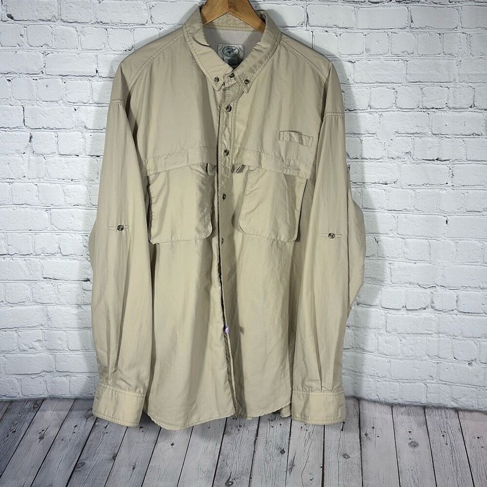 LL Bean Shirt Mens XL Tan‎ Vented Nylon Outdoors Fishing Shirt OPD24
